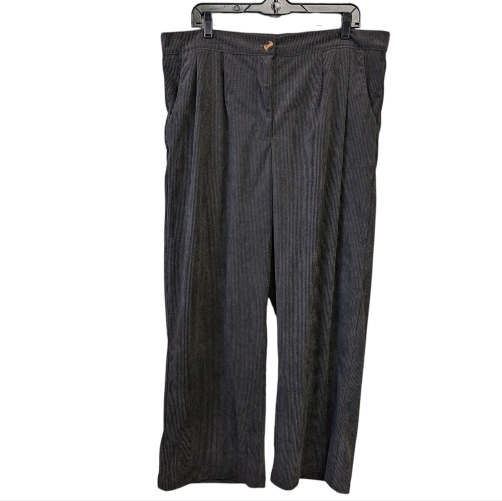 Dark Gray Wide Leg Corduroy Elastic Waist Pants 2XL